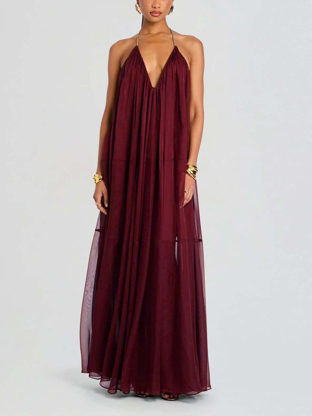Sheer Draped Maxi Dress