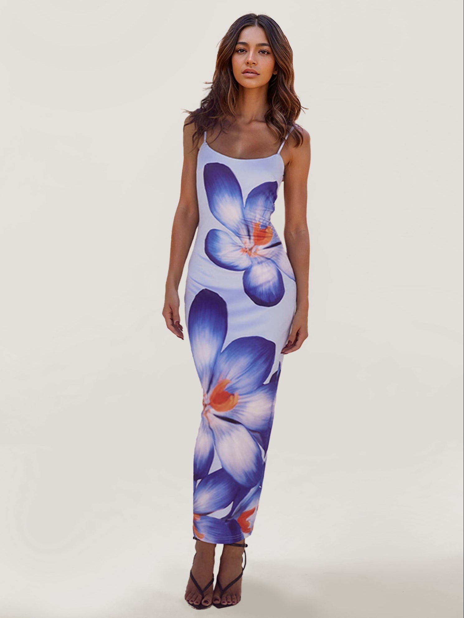 Floral Print Maxi Dress with V-Neckline
