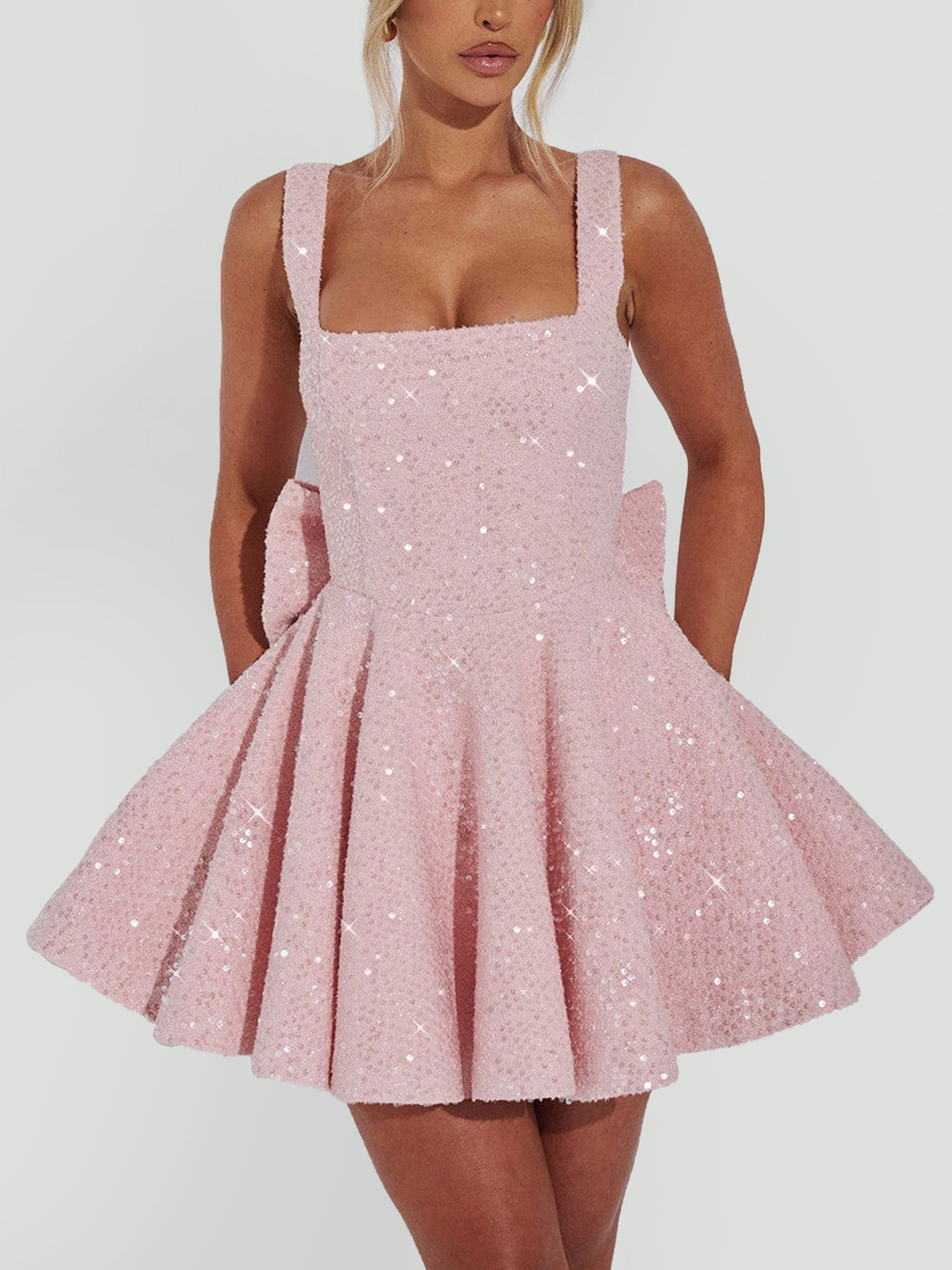 Sequin Detail Flared Mini Dress