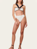 Black & White Two-Tone Bikini Set with Ring Detail