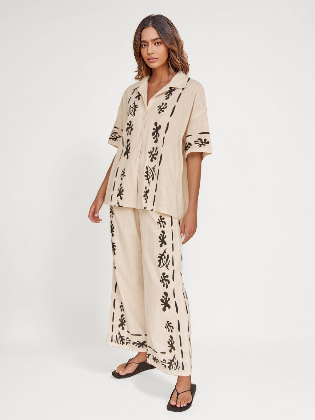 Cream Shirt with Bold Black Print