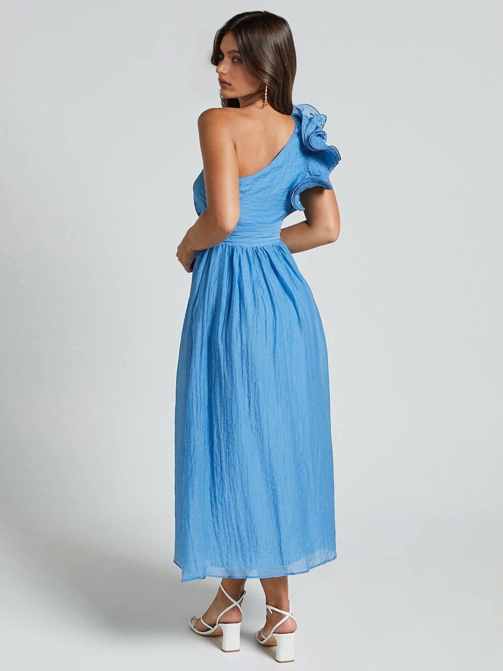 One-Shoulder Ruffle Accent Midi Dress