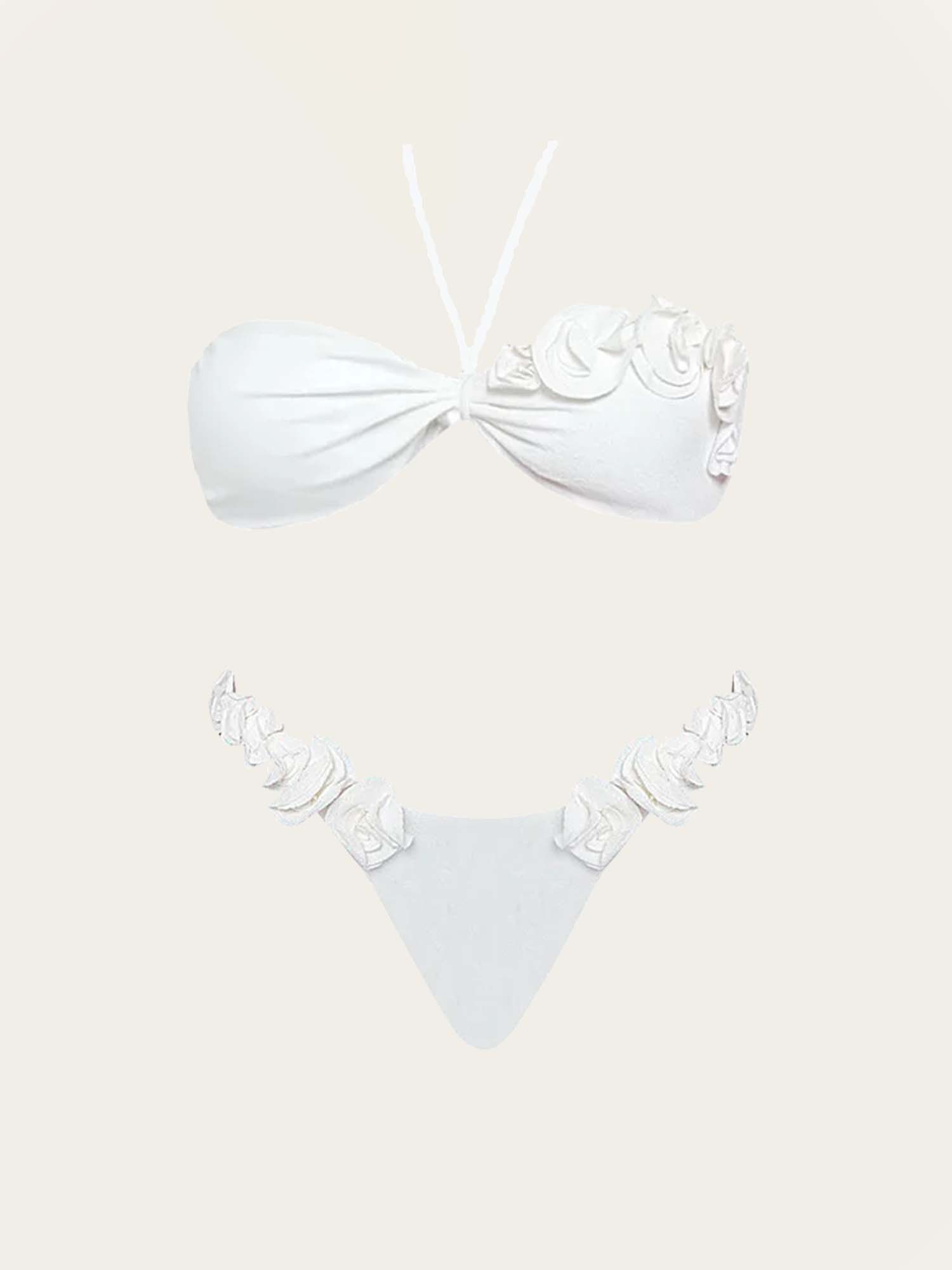 Bikini Putih dengan Hiasan Bunga