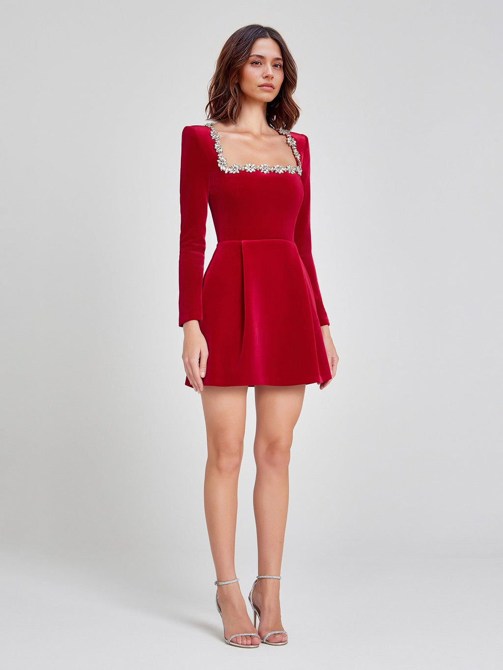 White Striped Velvet Dress