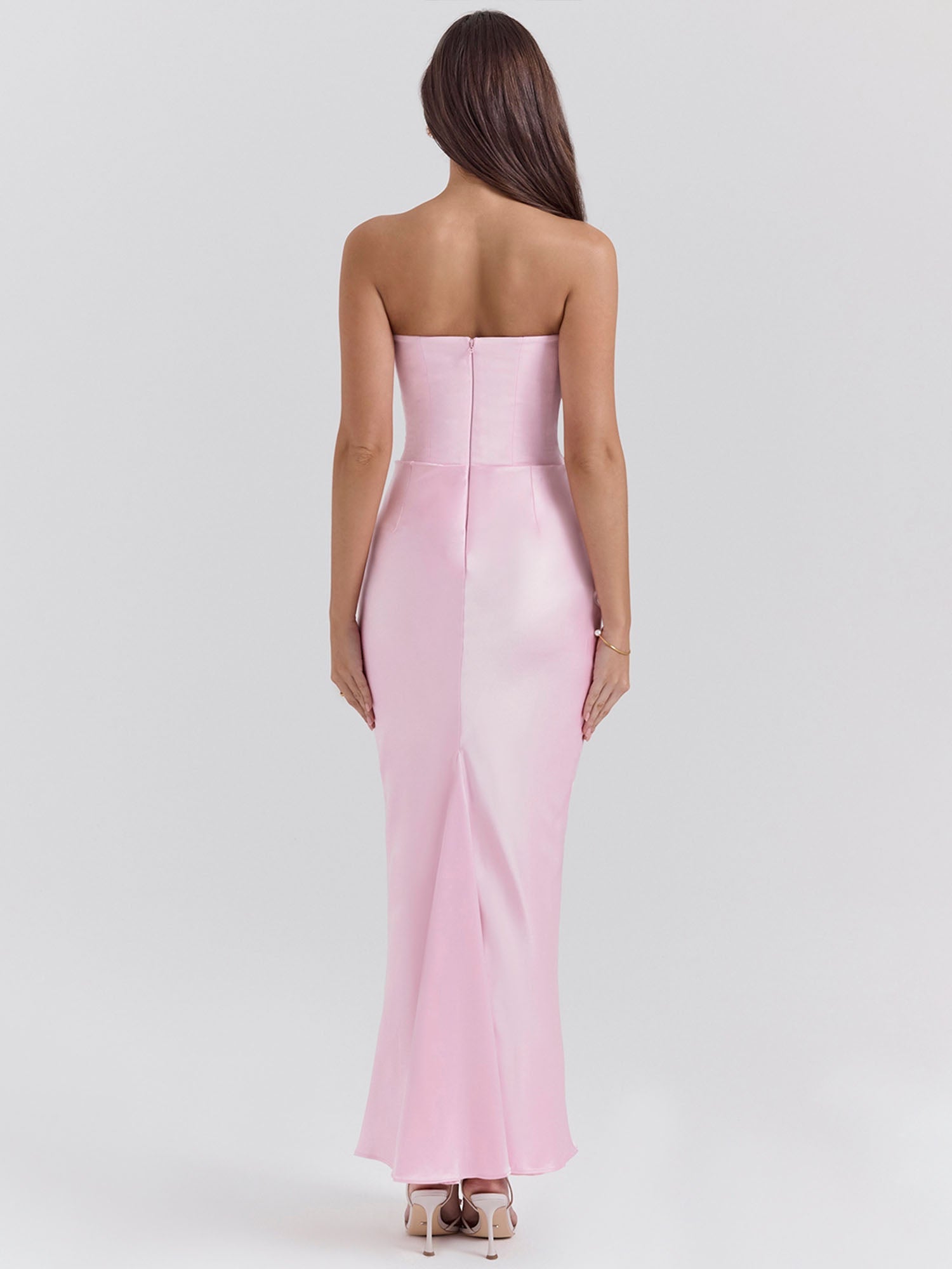 Pink Strapless Draped Bodycon Maxi Dress