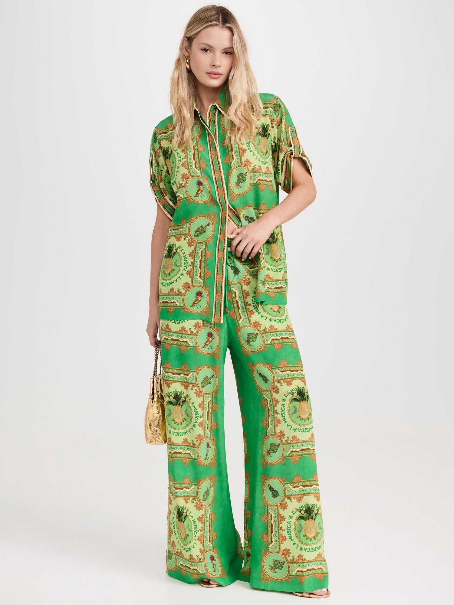 Green Paisley Print Button-Up Shirt