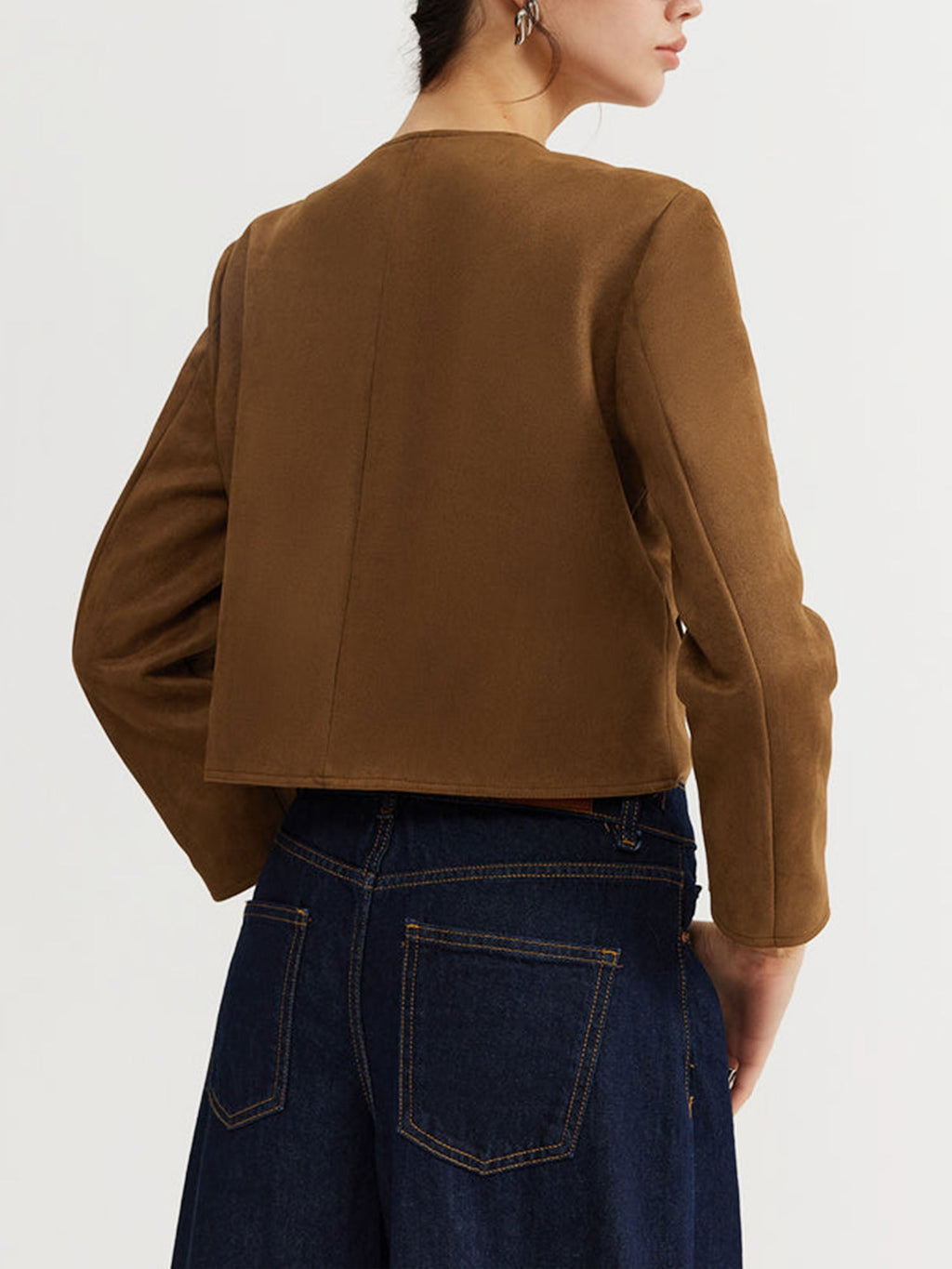 Jaket Berbutang Suede Coklat