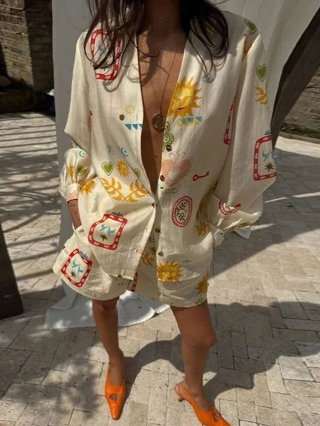 Sunlit Harmony Printed Shirt & Shorts Set