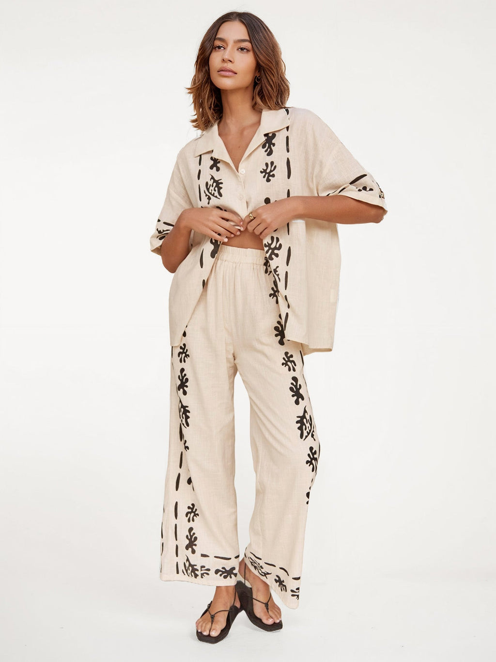 Cream Shirt with Bold Black Print
