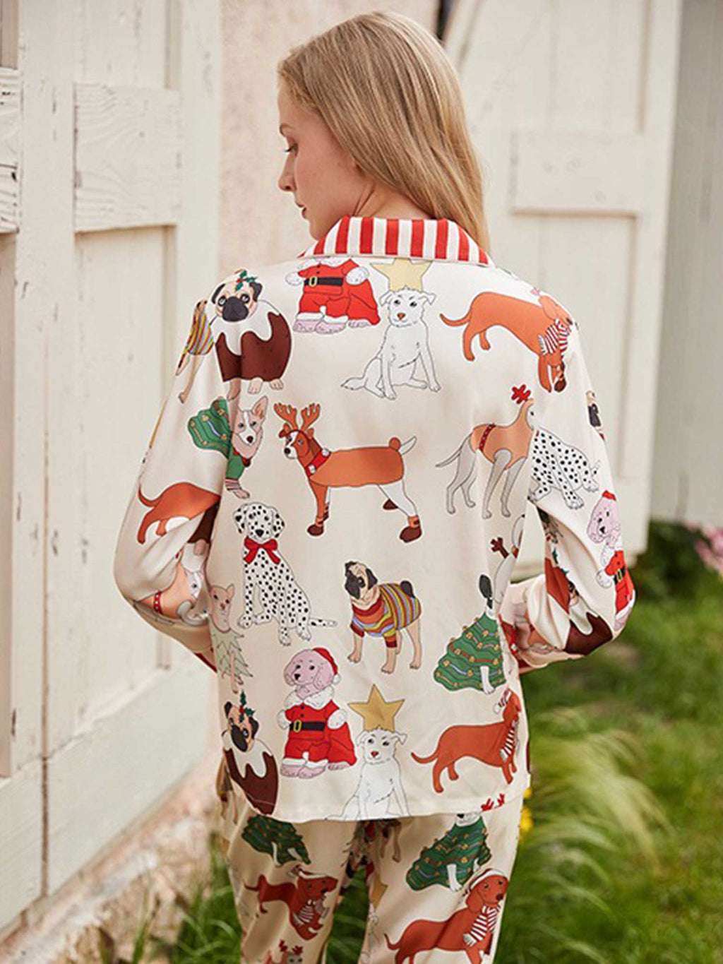 Cartoon Dog Print Long Pajama Set