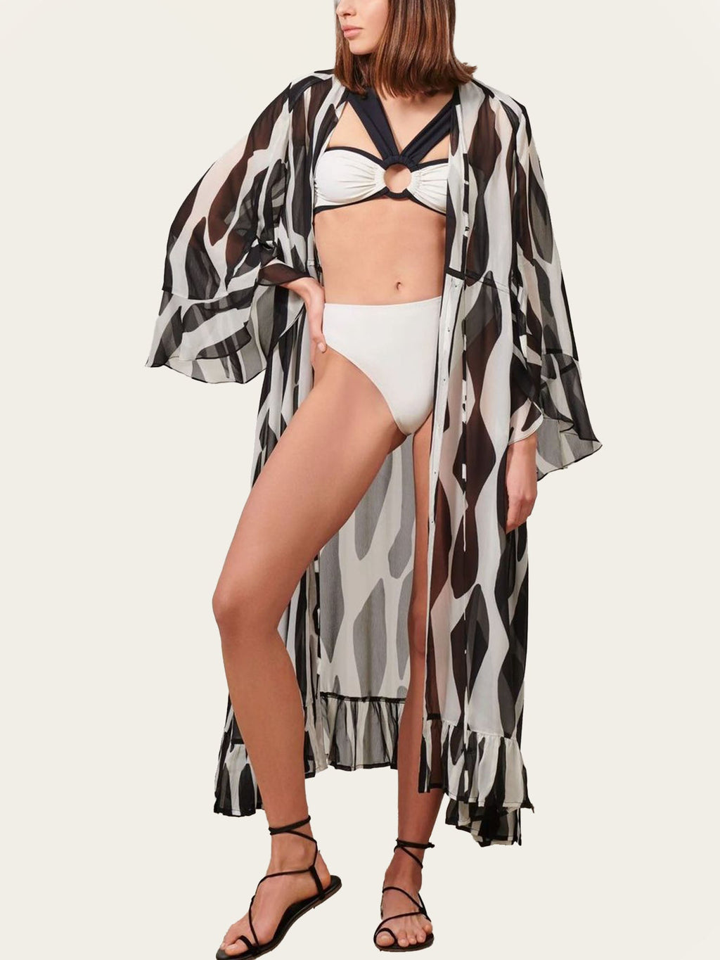 Black & White Sheer Long Cover-Up