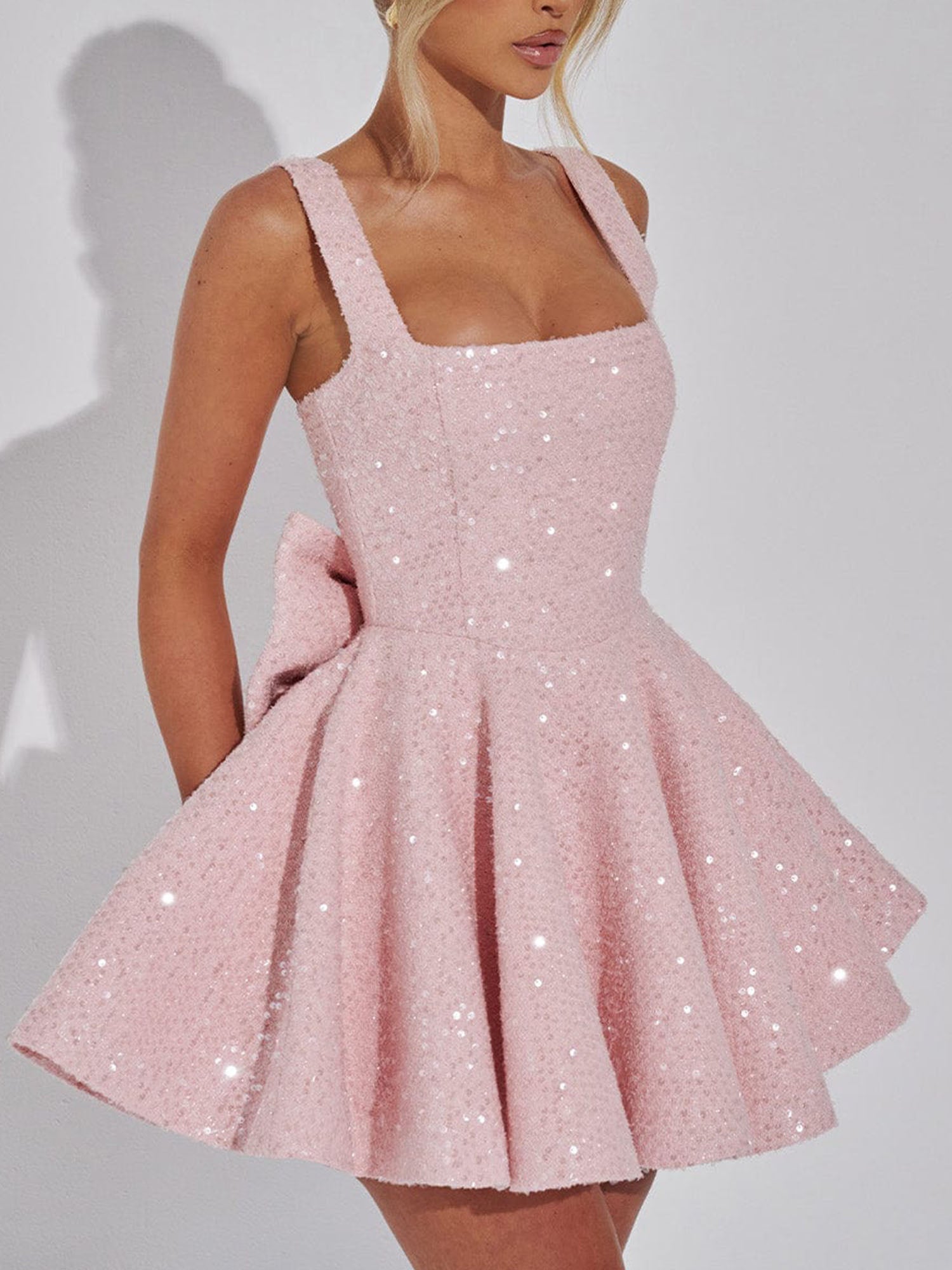 Sequin Detail Flared Mini Dress