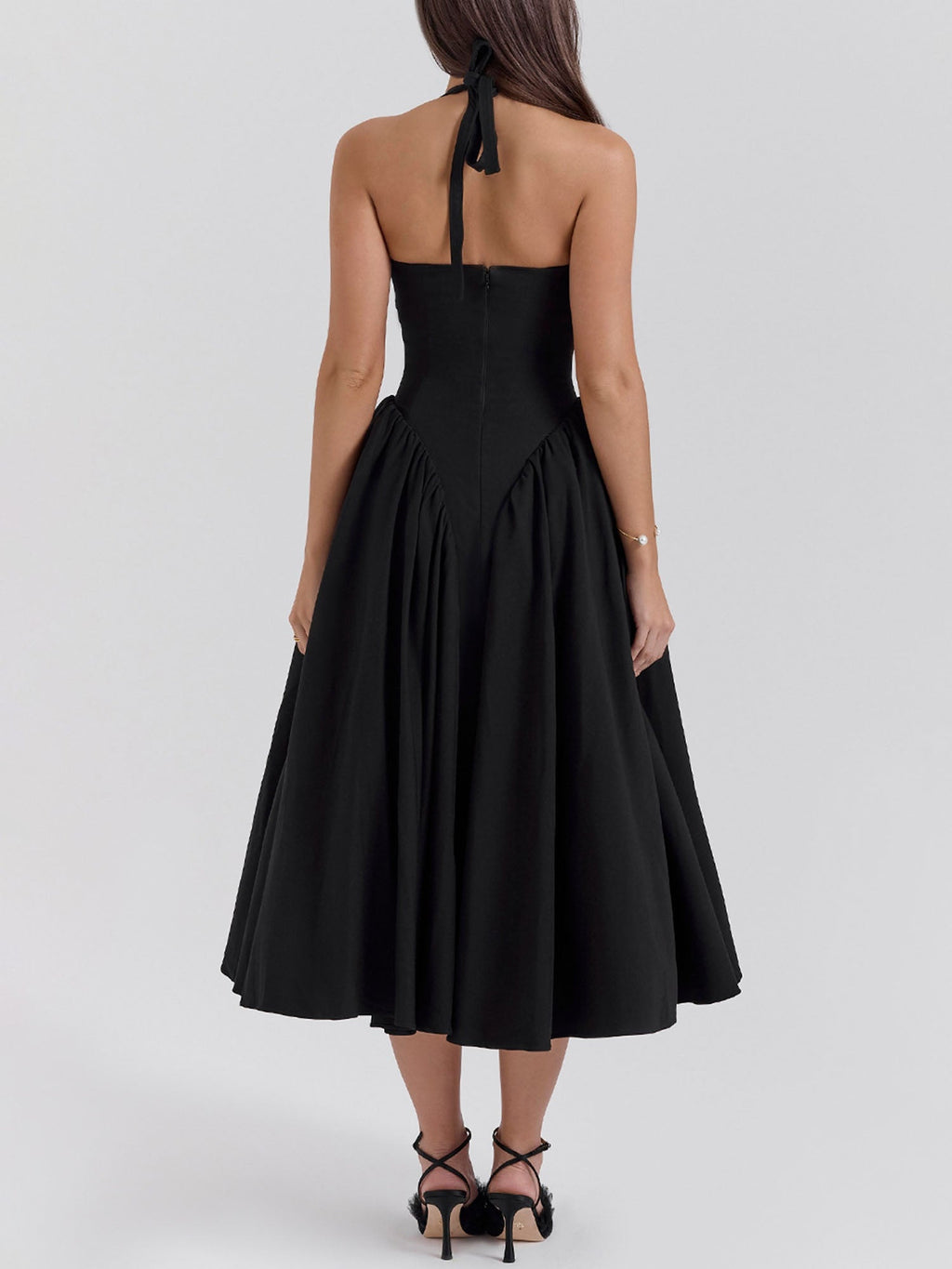 Pleated A-Line Halter Midi Dress