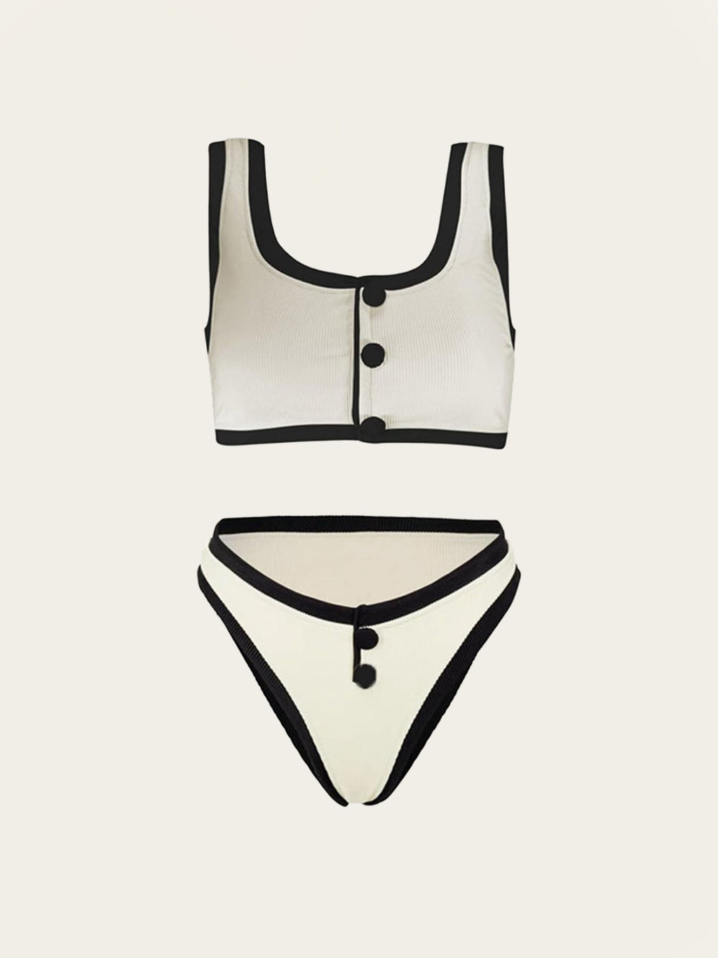 Black and White Two-Piece Bikini with Buttons