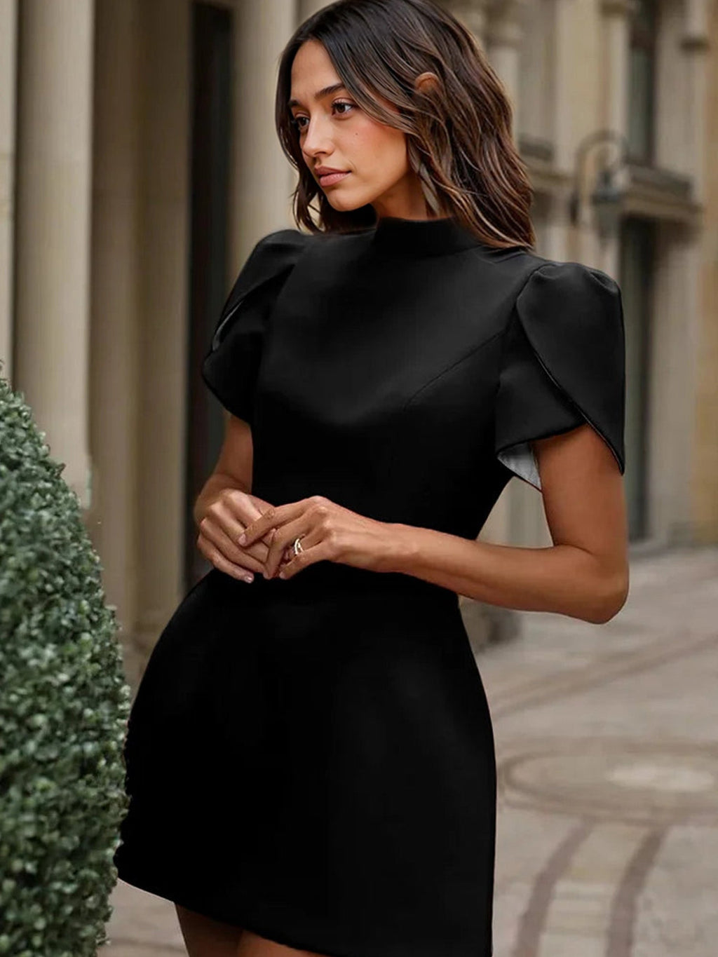 Black Pleated A-Line Mini Dress