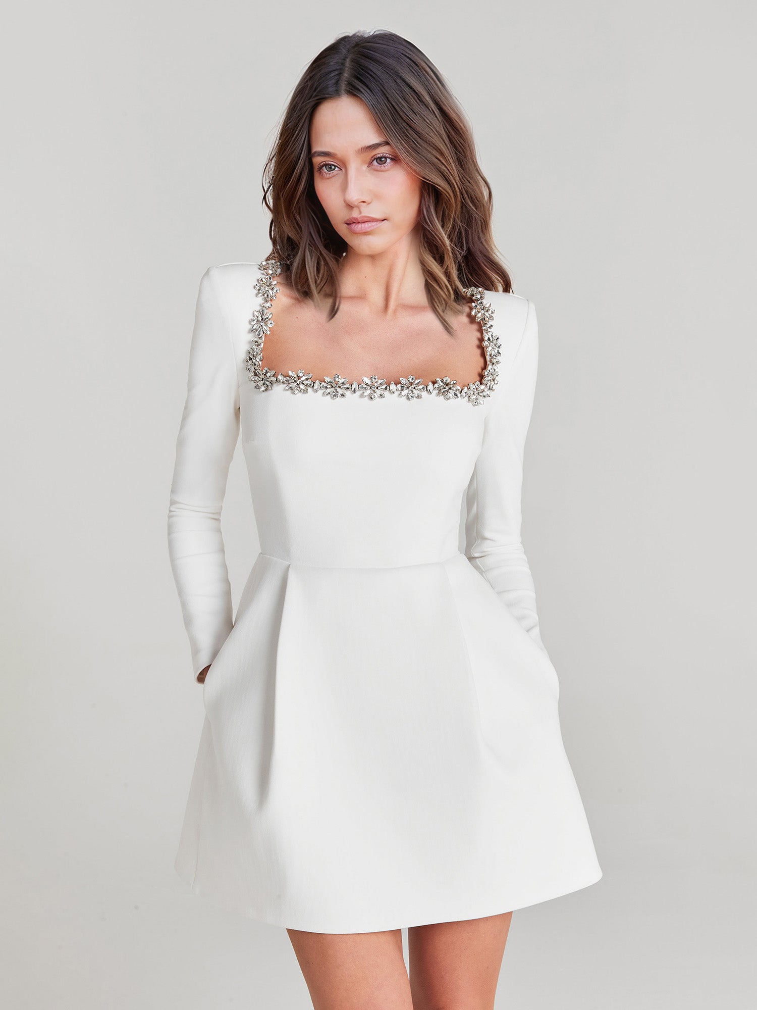 White Striped Velvet Dress