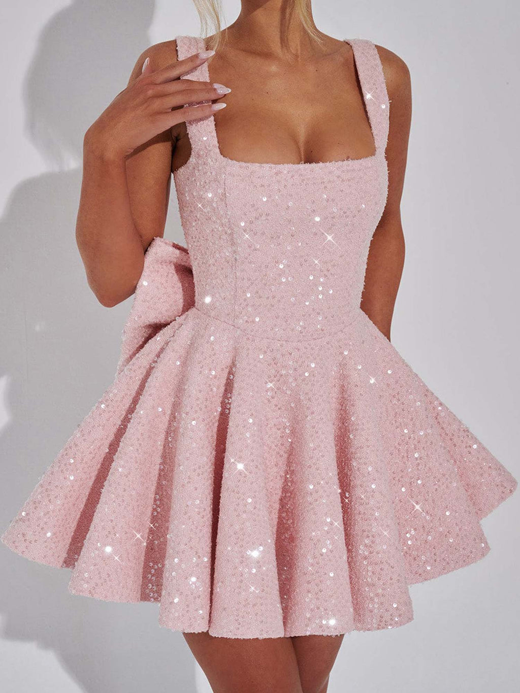 Sequin Detail Flared Mini Dress