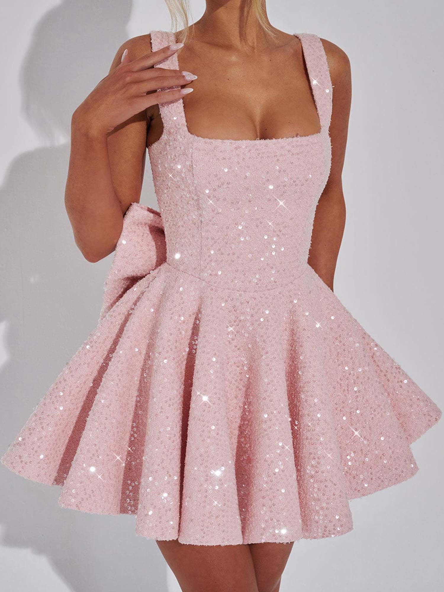 Sequin Detail Flared Mini Dress