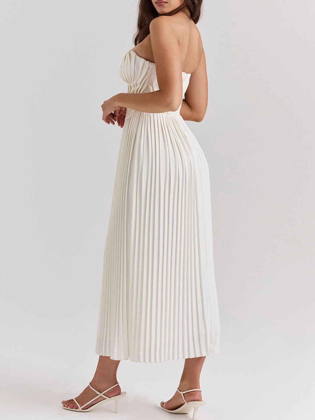 Pleated Strapless Sky Blue Maxi Dress