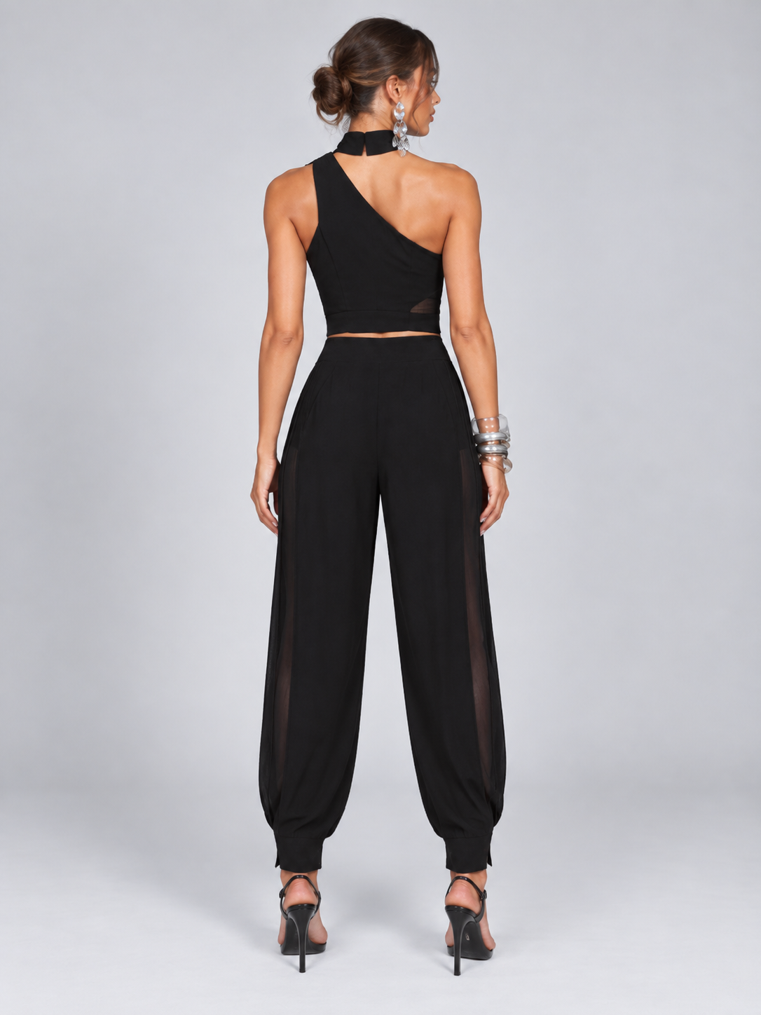 Black One-Shoulder Top & Jogger Set