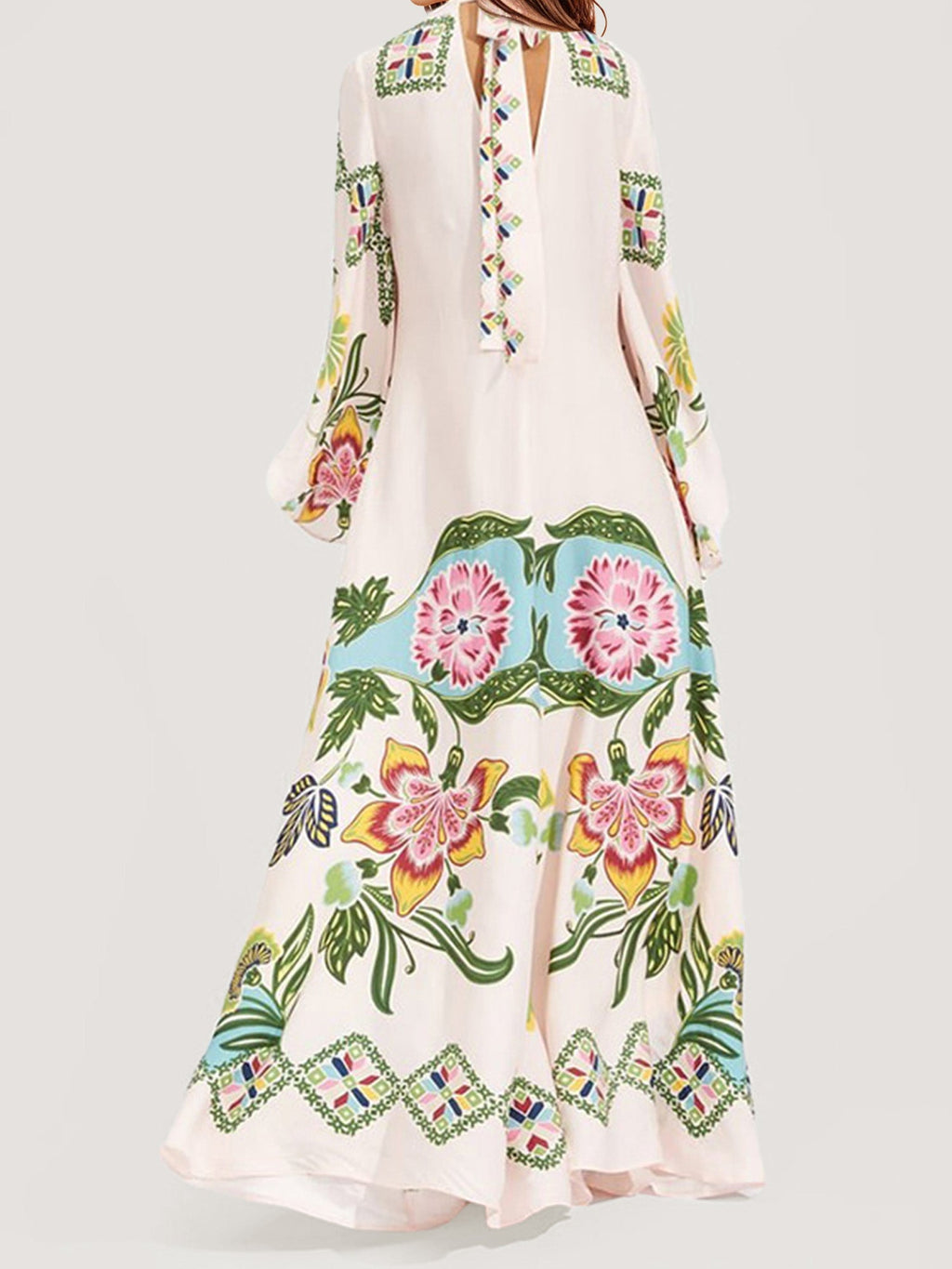 Floral Print Bohemian Long Sleeve Maxi Dress