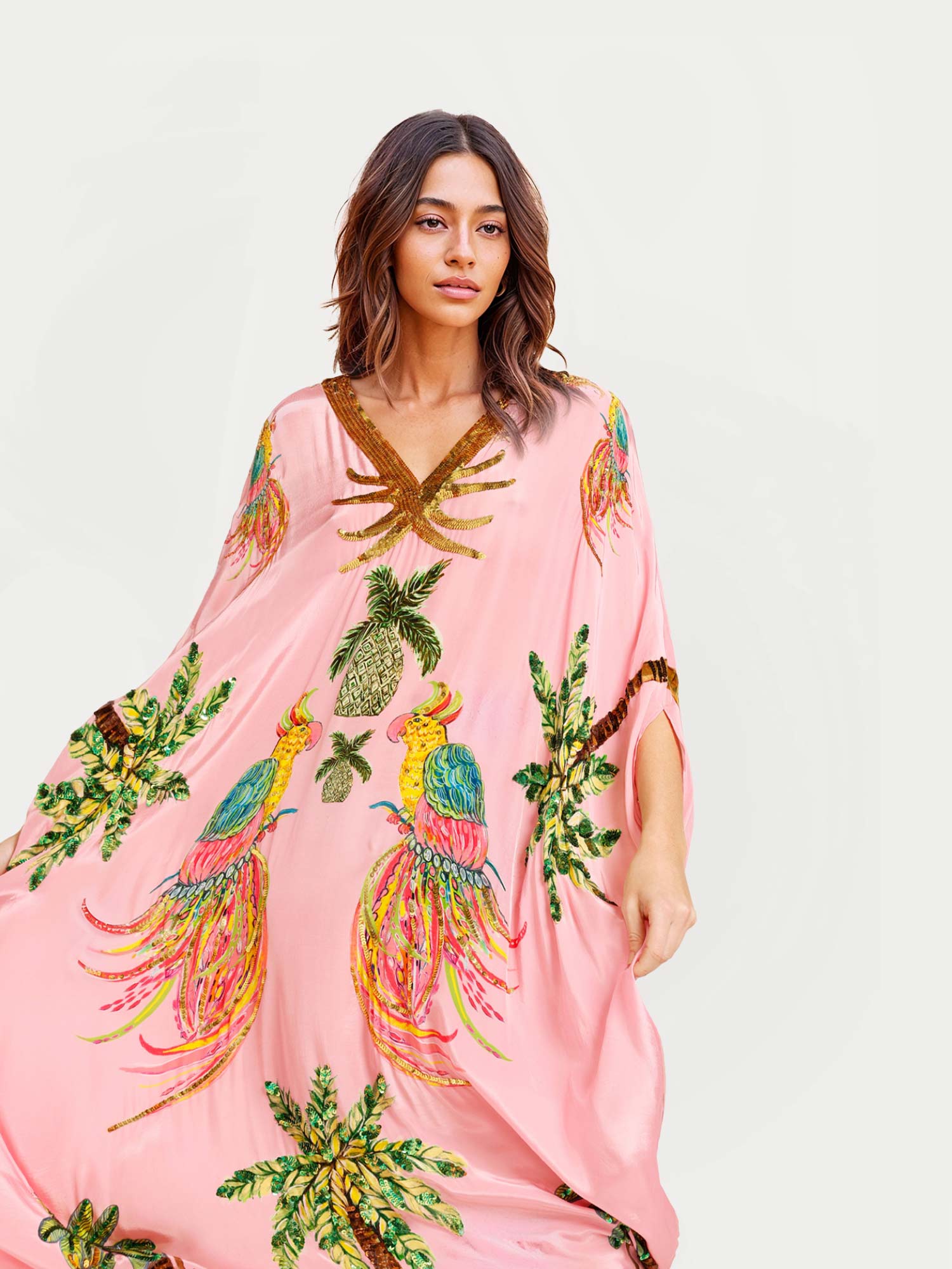 Black/Pink Parrot Print Maxi Dress