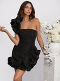 Black White Ruffled Mini Dress