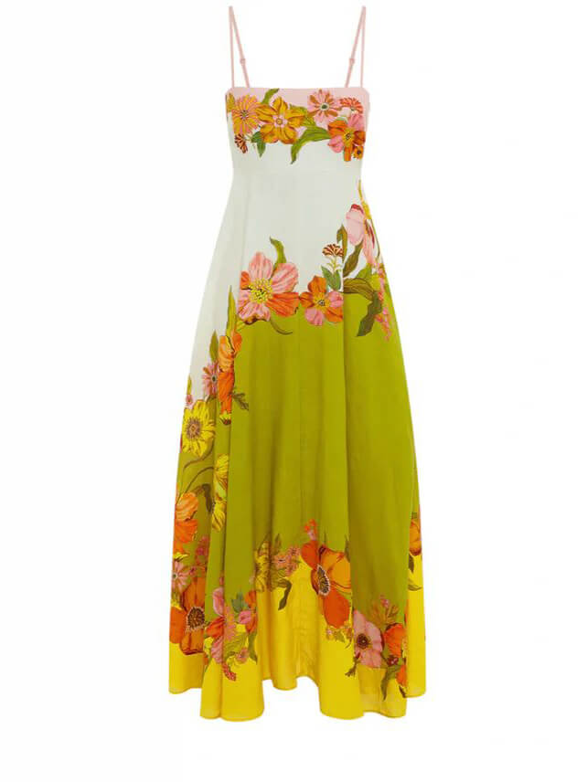 Floral Green and Yellow Maxi Dress