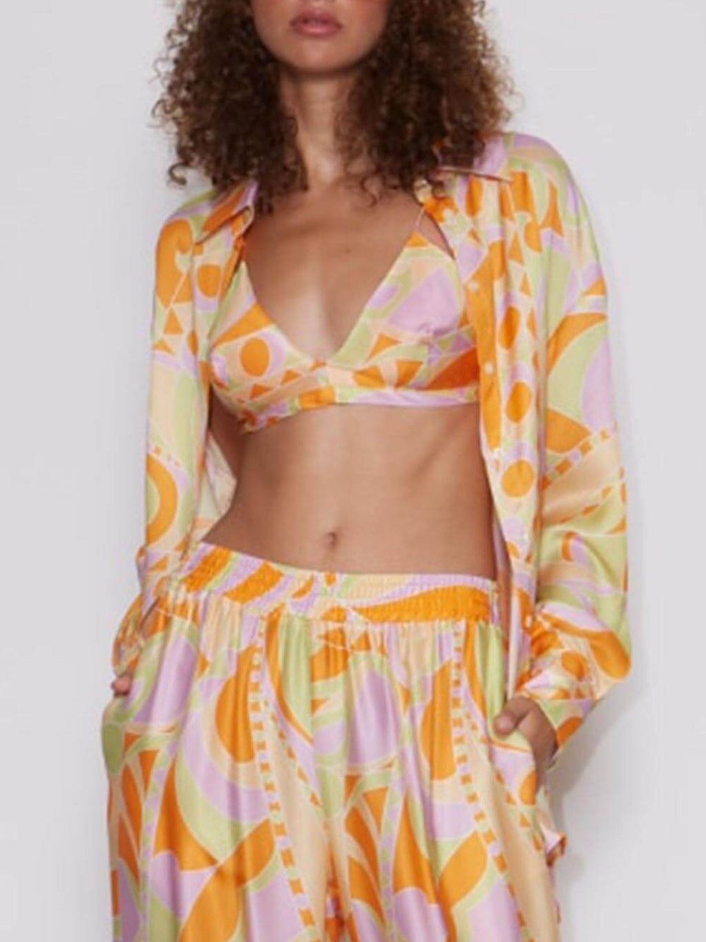 Baju Berbutang Cetakan Grafik Pantai Tropika