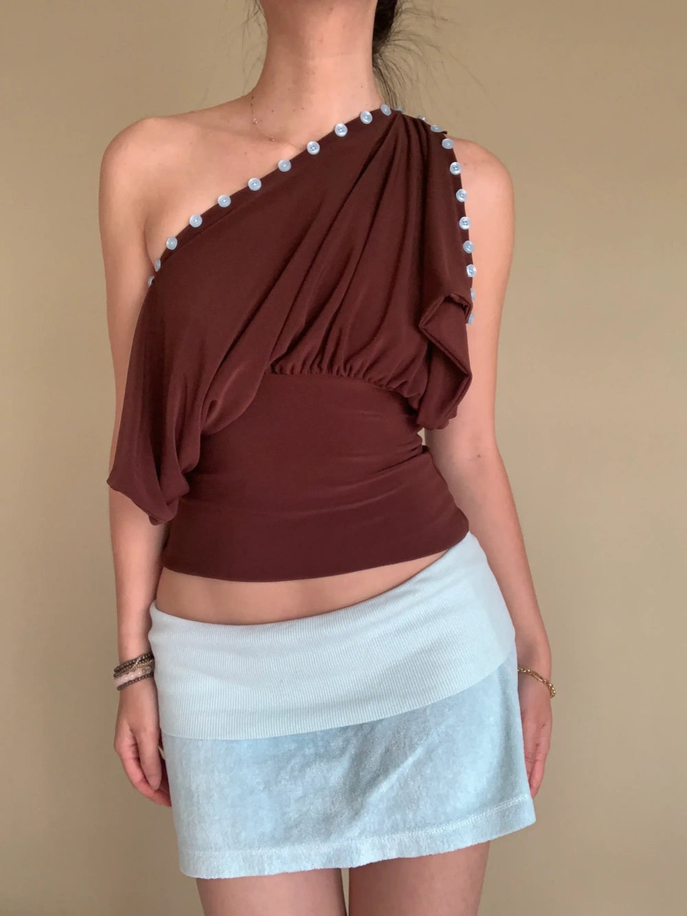 Convertible Button-Trim Versatile Blouse