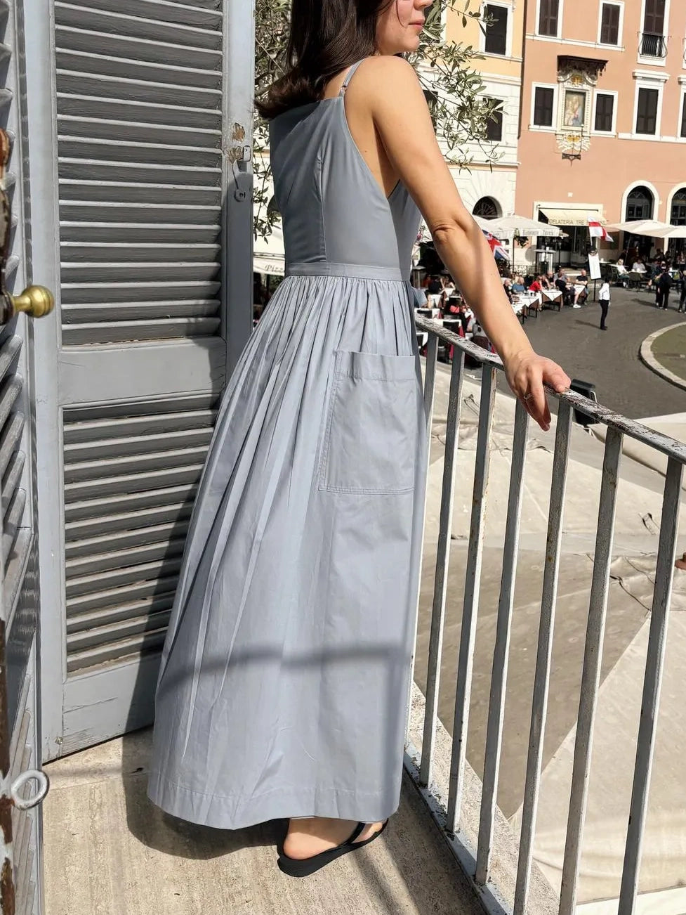 Dusty Blue Sleeveless Midi Dress