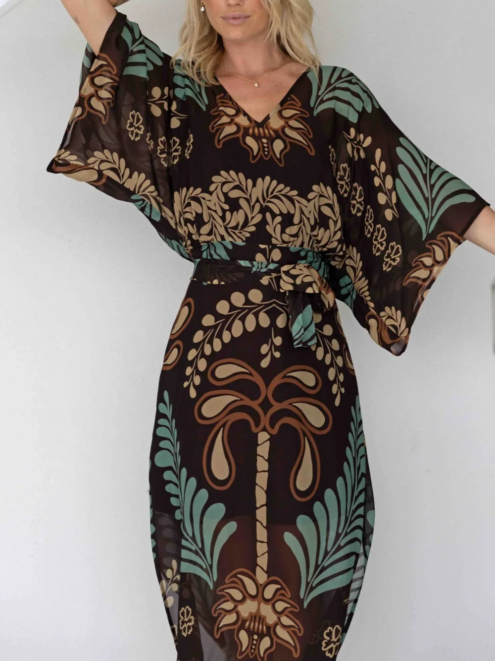 Tropical Print Kaftan Maxi Dress