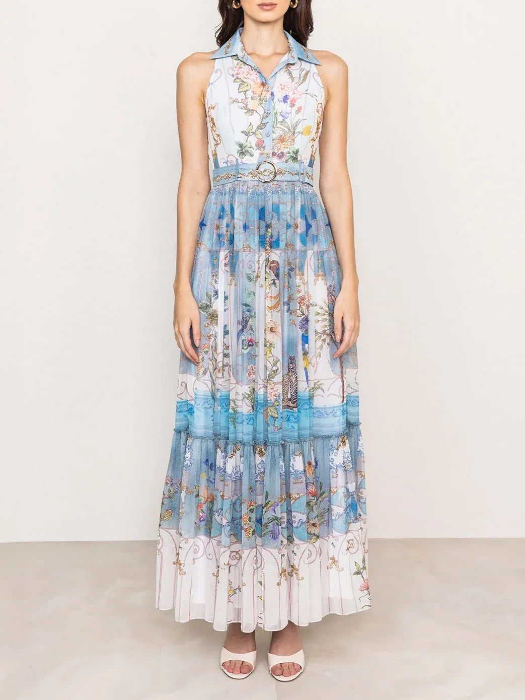 Blue Floral Animal Print Maxi Dress