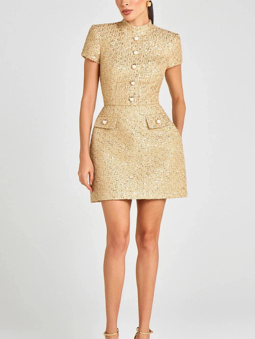 Gold Bouclé Mini Dress