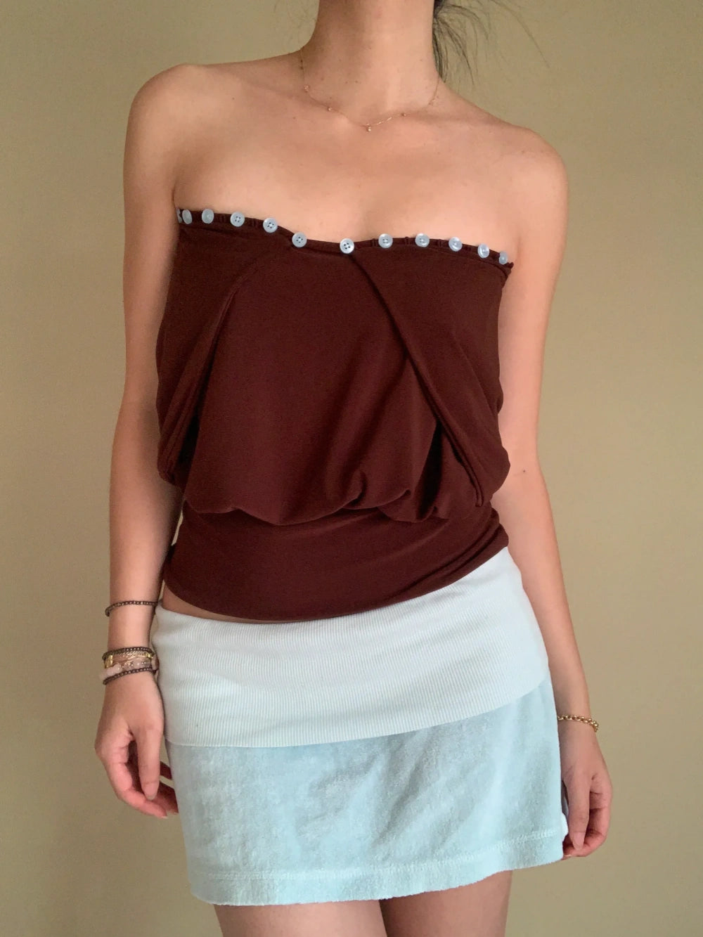 Convertible Button-Trim Versatile Blouse