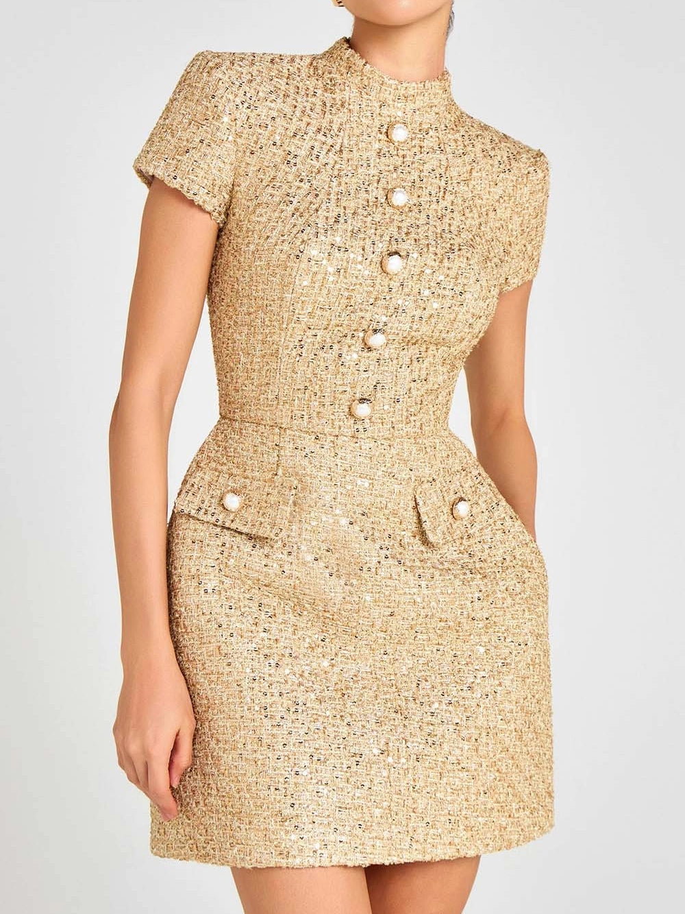 Gold Bouclé Mini Dress