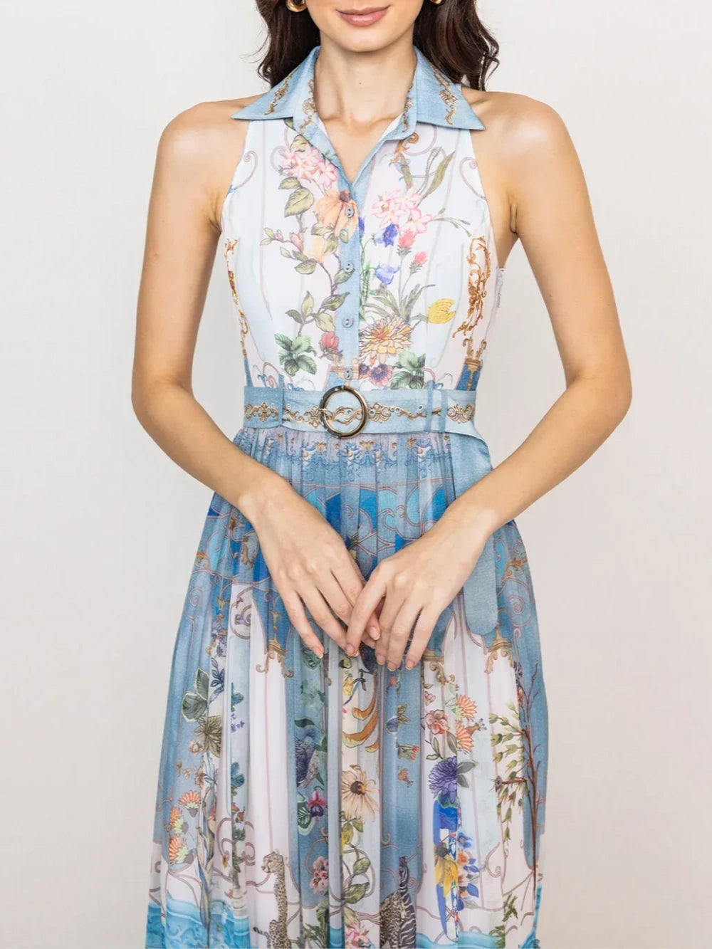 Blue Floral Animal Print Maxi Dress