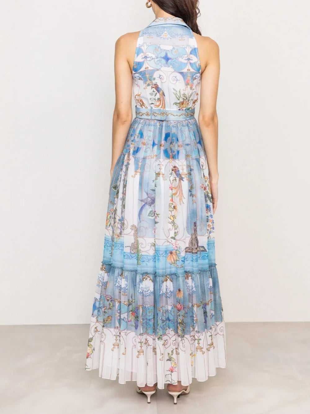 Blue Floral Animal Print Maxi Dress