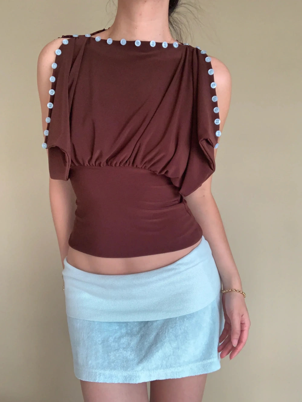 Convertible Button-Trim Versatile Blouse