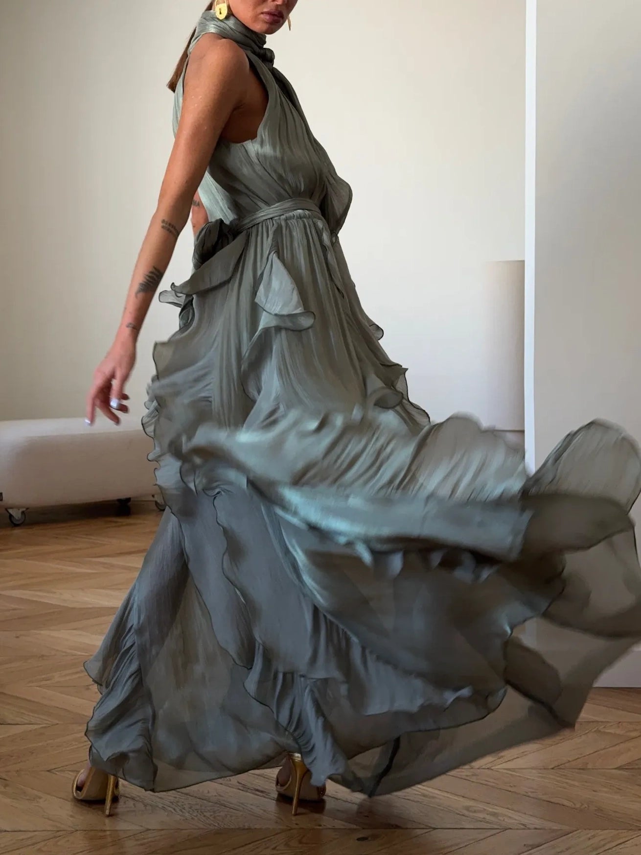 Sheer Ruffle Tiered Maxi Dress