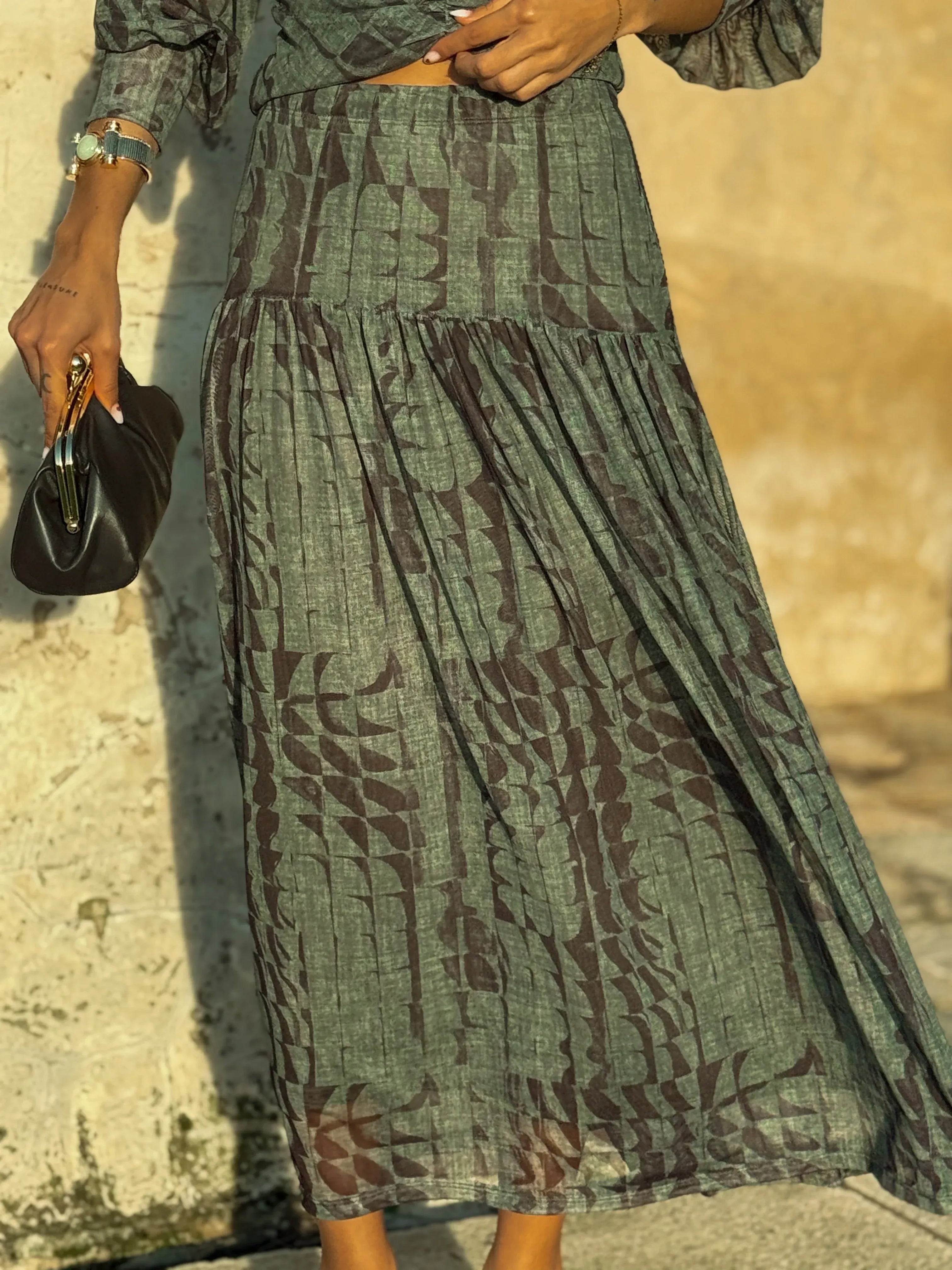 Olive Geometric Print Two-Piece Set