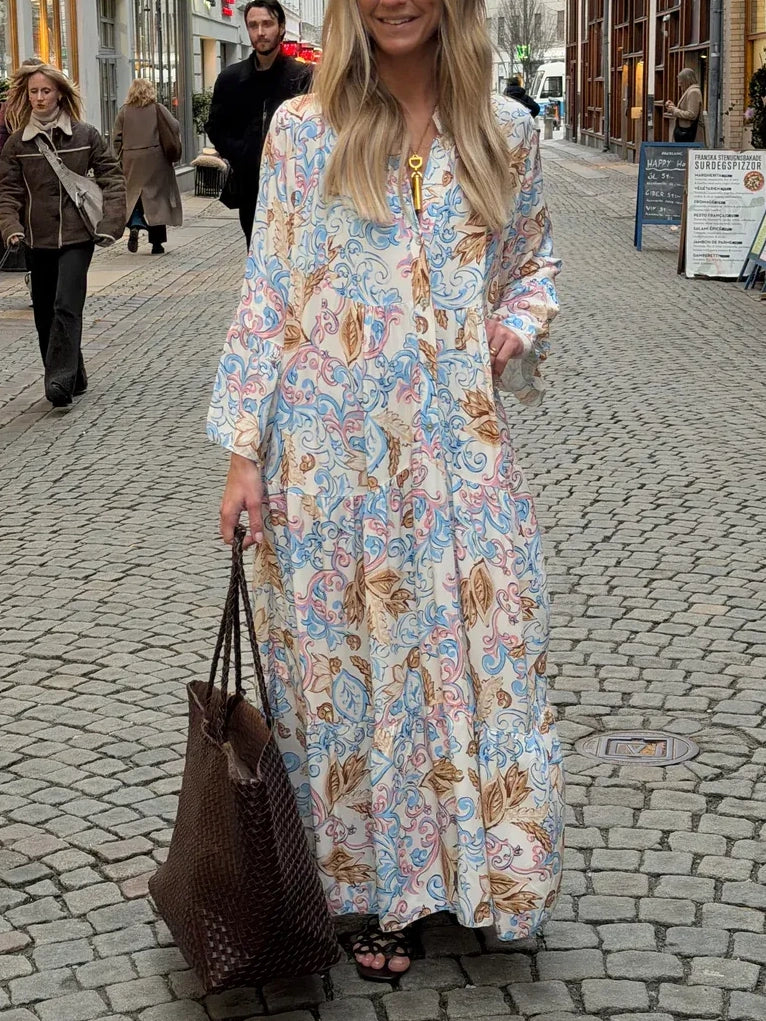 Bohemian Floral Scroll Maxi Dress