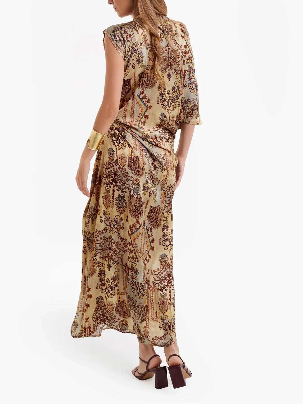 Satin Ornate Print Maxi Dress