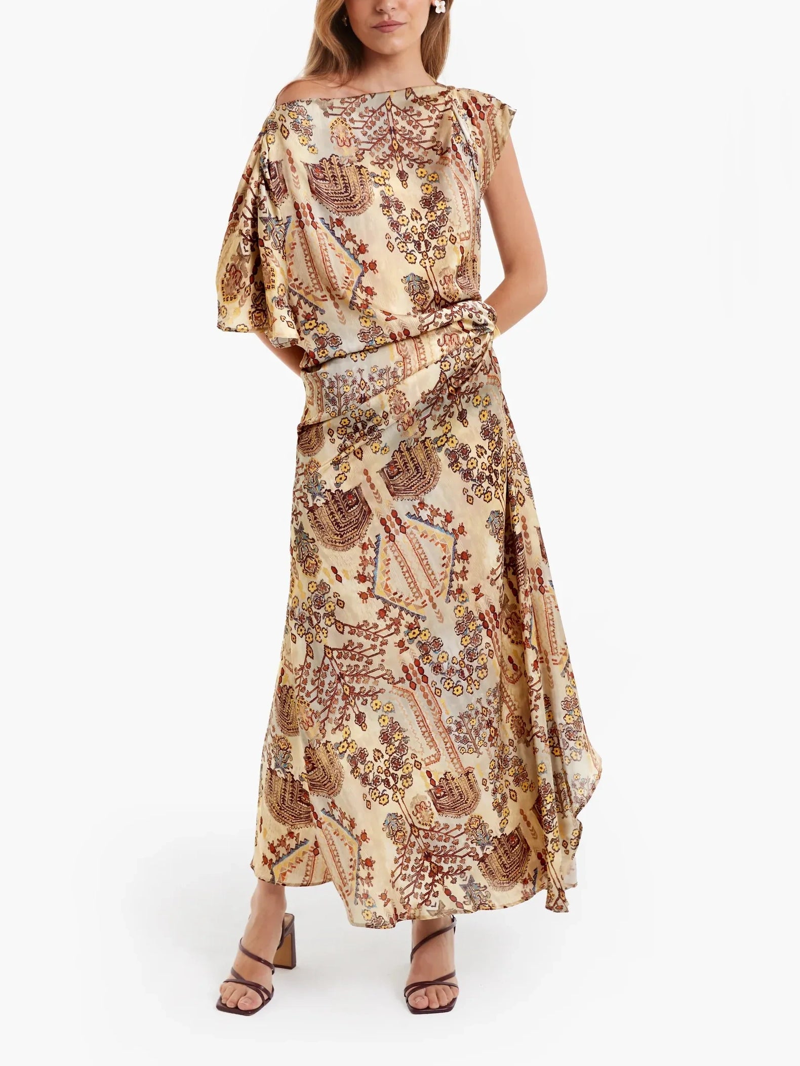 Satin Ornate Print Maxi Dress