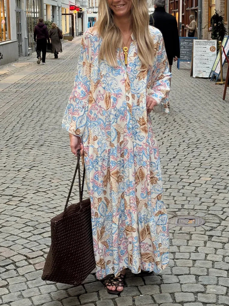Bohemian Floral Scroll Maxi Dress