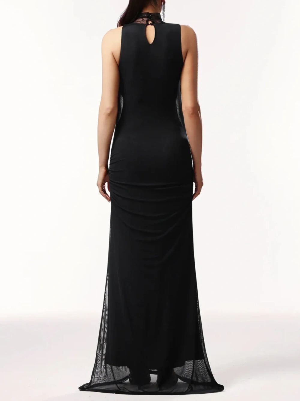 Black Lace Halter Evening Maxi Dress