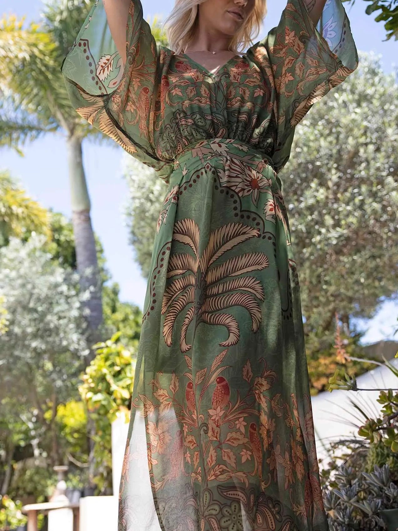Tropical Print Kaftan Maxi Dress