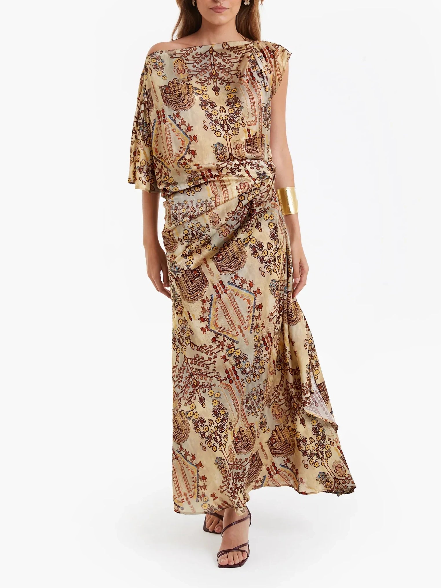 Satin Ornate Print Maxi Dress