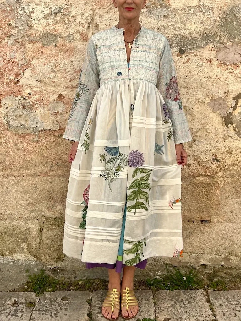 Botanical Print Smocked Maxi Dress