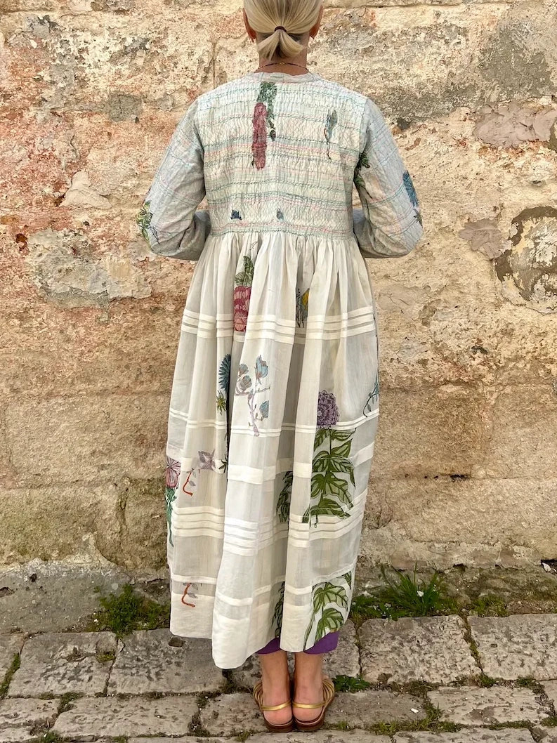 Botanical Print Smocked Maxi Dress